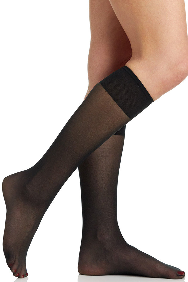 Berkshire 3 Pairs All Day Sheer Pantyhose with Sandalfoot Toe Knee High - Fantasy Black - source image 59480