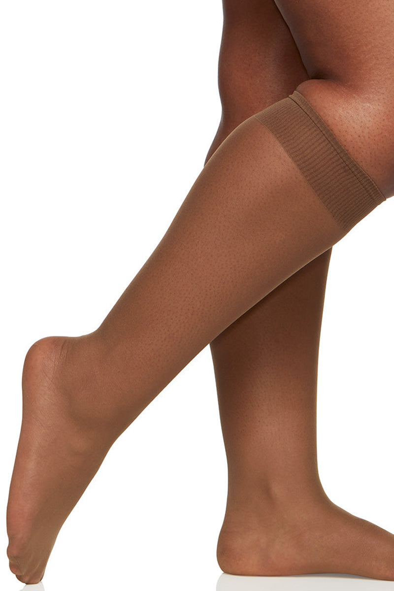 Berkshire 3 Pairs Queen All Day Sheer with Sandalfoot Toe Queen Size Knee High - French Coffee - source image 59565
