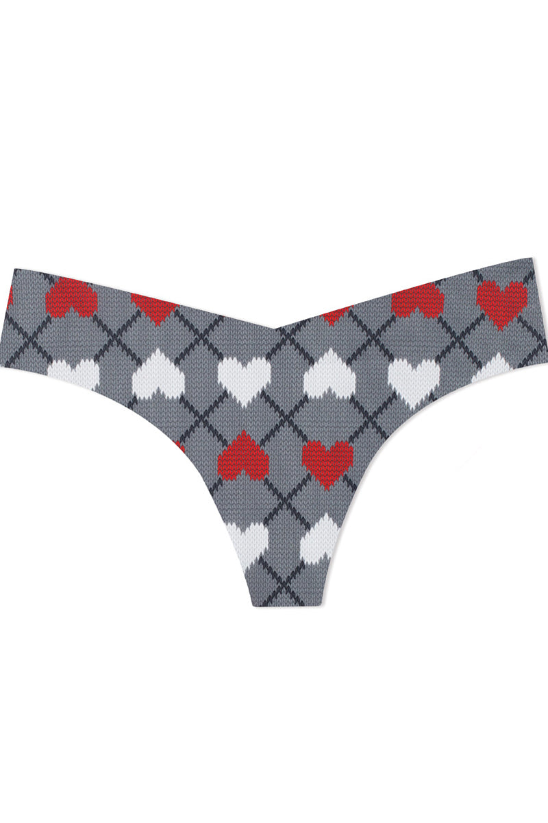 Commando Classic Print Thong Panty - Gray Argyle Heart - source image 70317