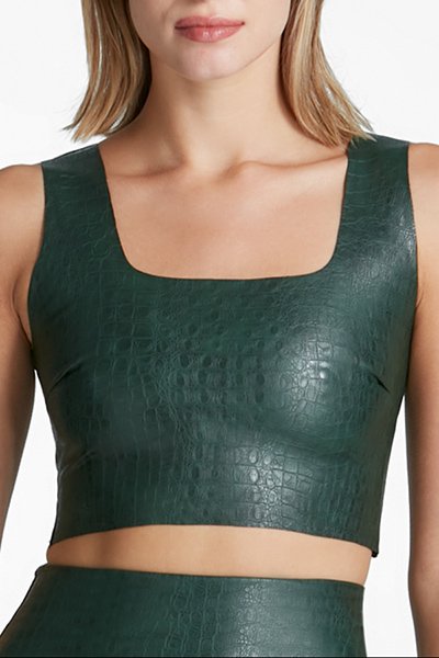 Commando Faux Leather Animal Square Neck Crop Top - Green Croc - source image 59206