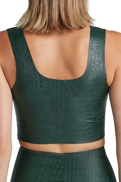 Commando Faux Leather Animal Square Neck Crop Top - Green Croc - source image 59207