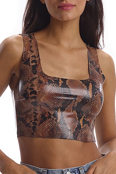 Commando Faux Leather Animal Square Neck Crop Top - Tawny Python - source image 59204