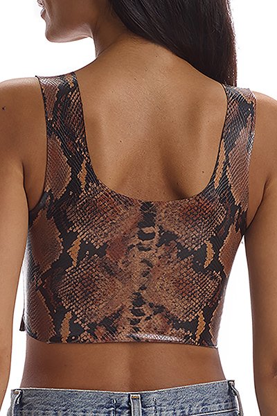 Commando Faux Leather Animal Square Neck Crop Top - Tawny Python - source image 59205