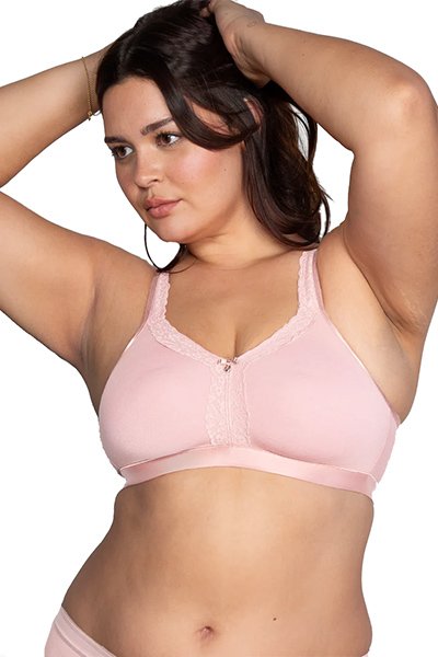 Curvy Couture Cotton Luxe Unlined Wireless Bra - Blushing Rose - source image 42460