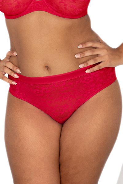 Curvy Couture No-Show Lace High Cut Brief - Diva Red - source image 59877