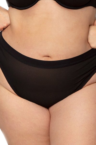 Curvy Couture Sheer Mesh High Cut Thong - Black - source image 57714