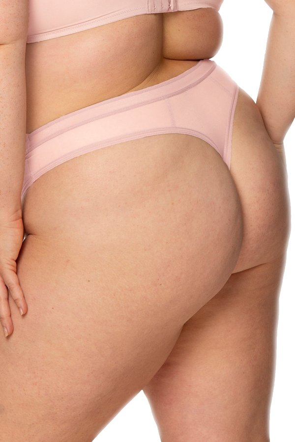 Curvy Couture Sheer Mesh High Cut Thong - Blushing Rose - source image 57711