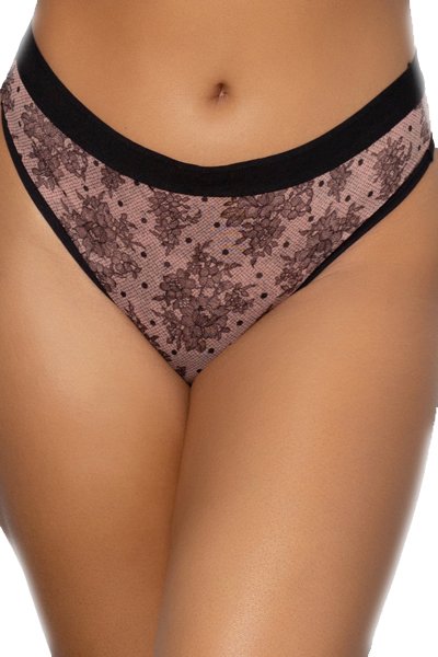 Curvy Couture Sheer Mesh High Cut Thong - Chantilly - source image 57722