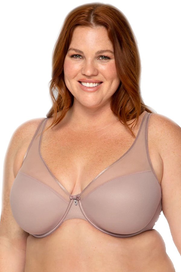 Curvy Couture Sheer Mesh Push Up Bra - Bark - source image 56994