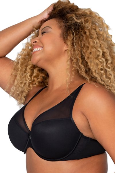 Curvy Couture Sheer Mesh Push Up Bra - Black Hue - source image 42478