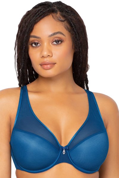 Curvy Couture Sheer Mesh Push Up Bra - Blue Sapphire - source image 42485
