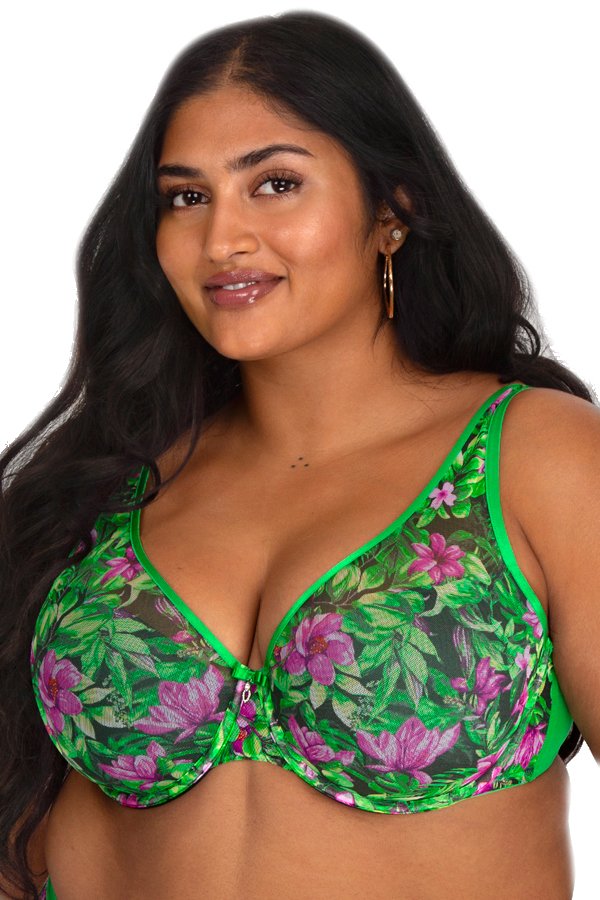 Curvy Couture Sheer Mesh Push Up Bra - Lush Tropics - source image 61068