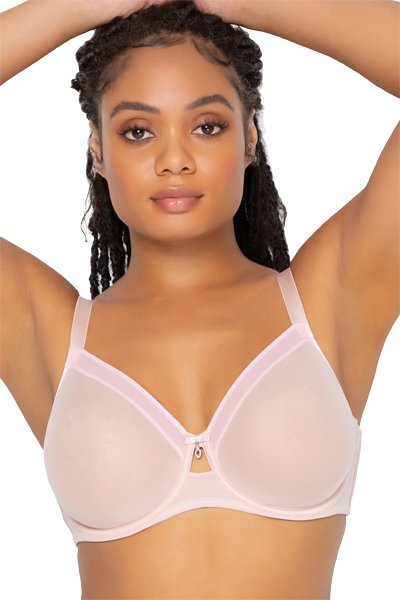 Curvy Couture Sheer Mesh Unlined Bra - Blushing Rose - source image 42492