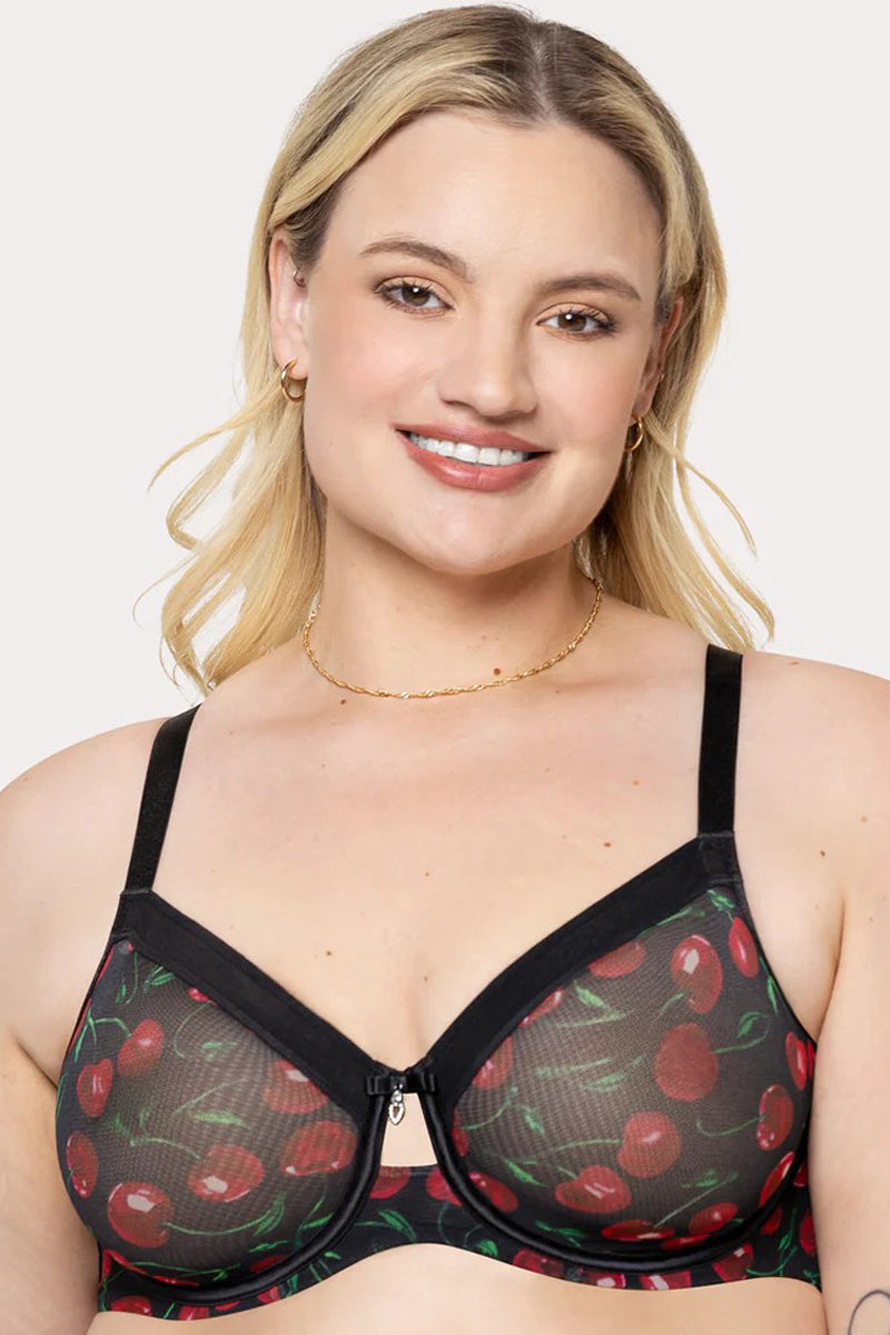 Curvy Couture Sheer Mesh Unlined Bra - Cherry Pop - source image 71751
