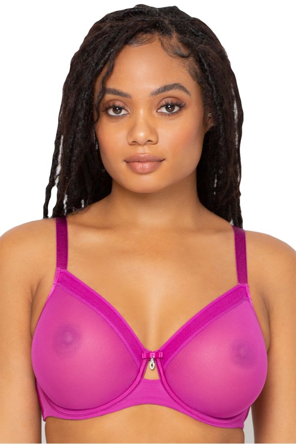 Curvy Couture Sheer Mesh Unlined Bra - Cosmo Pink - source image 57625