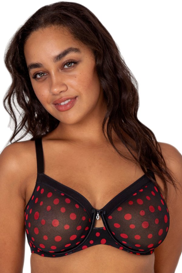 Curvy Couture Sheer Mesh Unlined Bra - Dancing dots - source image 59721