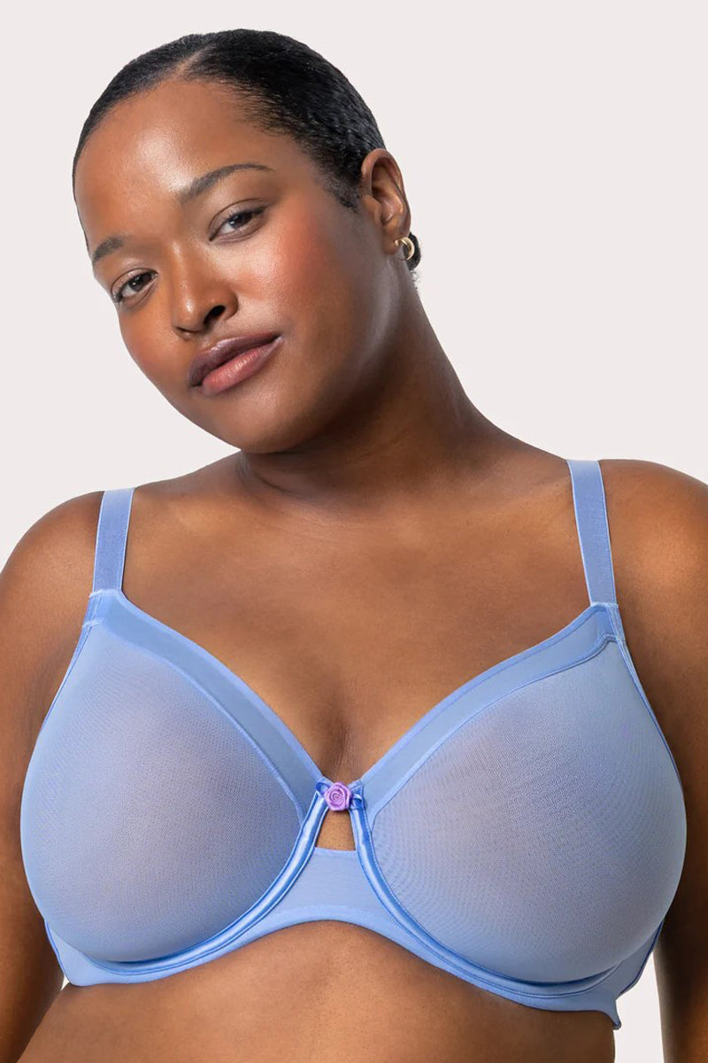 Curvy Couture Sheer Mesh Unlined Bra - Denim Blue - source image 75653