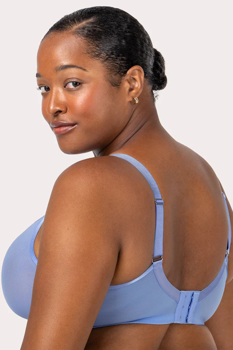 Curvy Couture Sheer Mesh Unlined Bra - Denim Blue - source image 75654