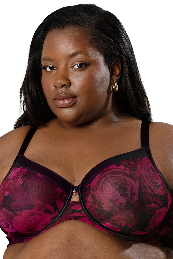 Curvy Couture Sheer Mesh Unlined Bra - Dramatic Roses - source image 70310