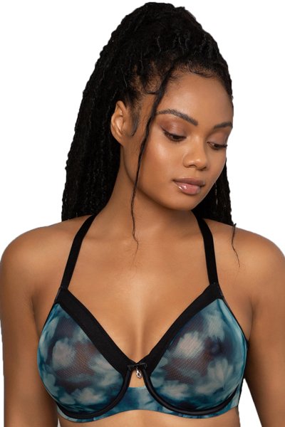 Curvy Couture Sheer Mesh Unlined Bra - Floral Wash w/ Black - source image 57627