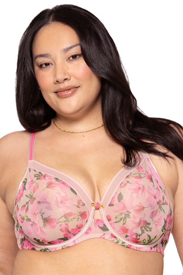 Curvy Couture Sheer Mesh Unlined Bra - In Full Bloom - source image 70308