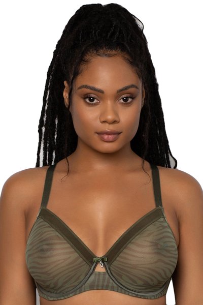 Curvy Couture Sheer Mesh Unlined Bra - Olive Waves - source image 57631