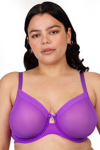 Curvy Couture Sheer Mesh Unlined Bra - Purple Passion - source image 66159