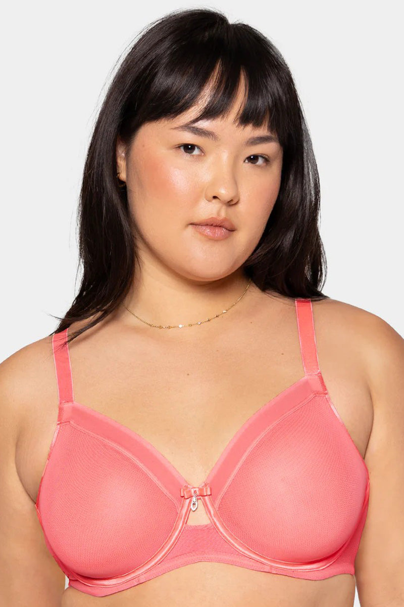 Curvy Couture Sheer Mesh Unlined Bra - Sunset Glow - source image 71753