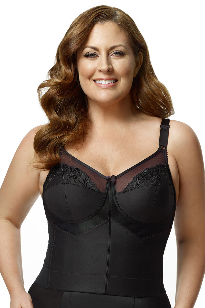 Elila Embroidered Microfiber Longline Soft Cup Bra - Black - source image 16570
