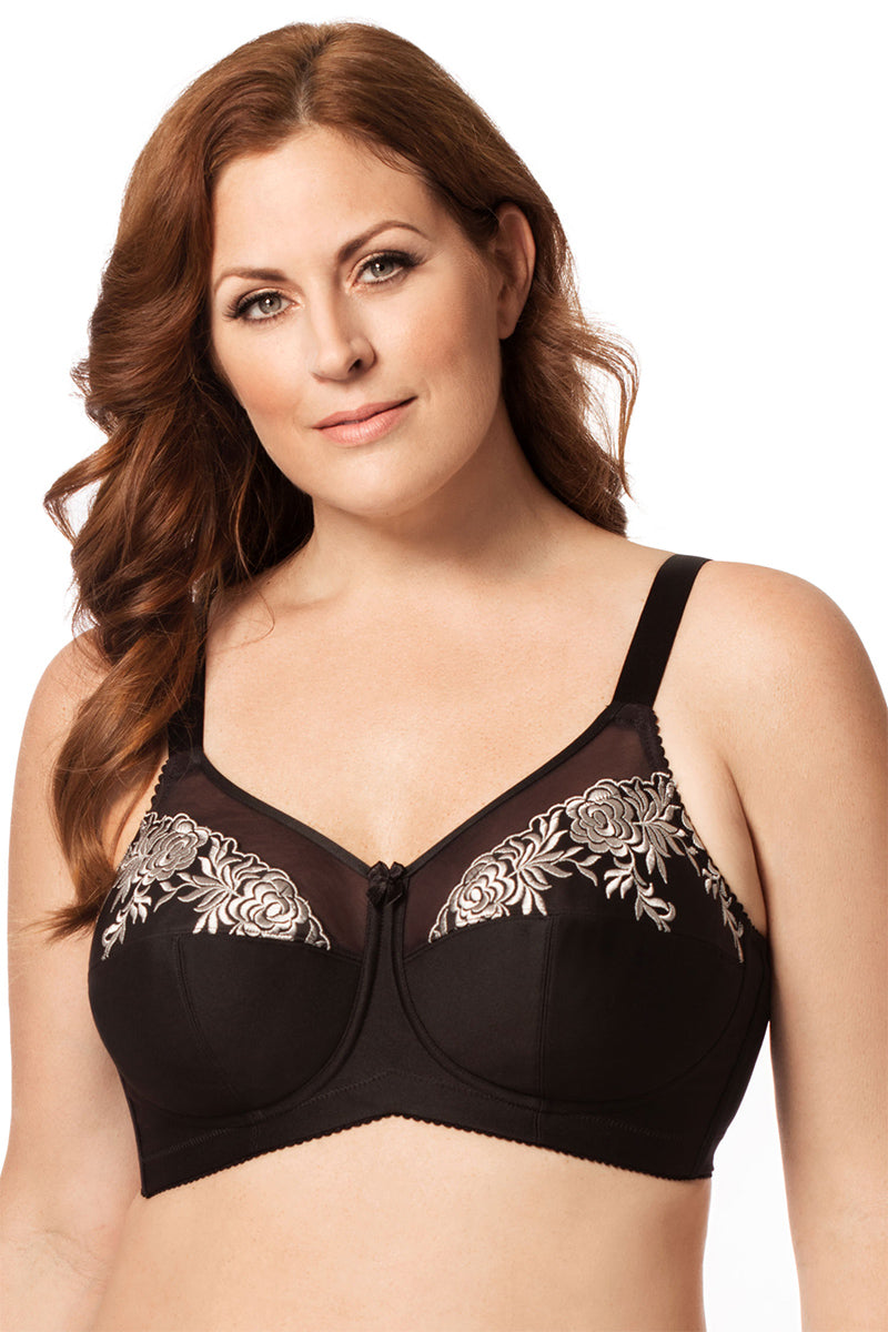 Elila Embroidered Microfiber Softcup Bra - Black/Silver - source image 23764