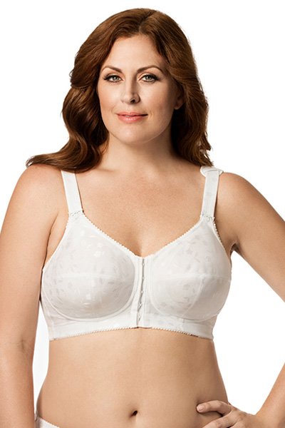 Elila Jacquard Front Hook Soft Cup Bra - White - source image 24796