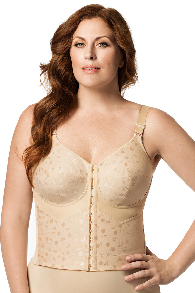 Elila Jacquard Posture Group Front Hook Longline Bra - Nude - source image 9069