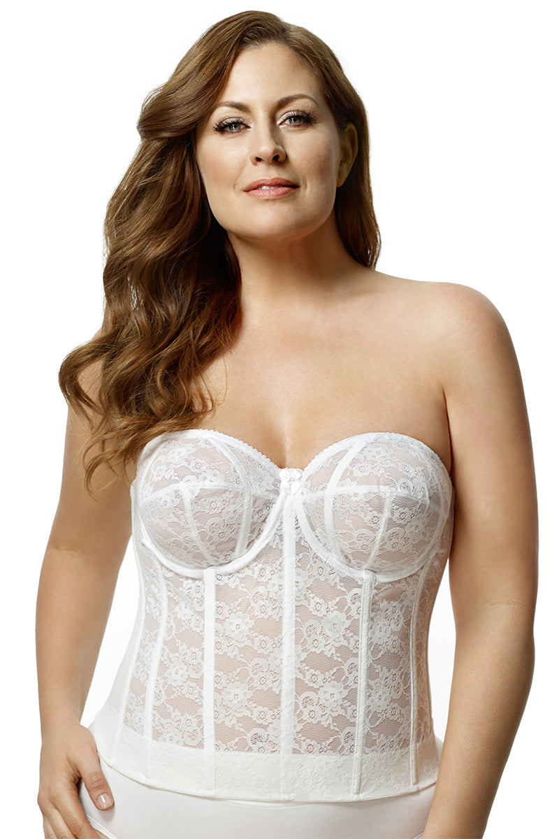 Elila Lace Strapless Longline Bra - White - source image 16537