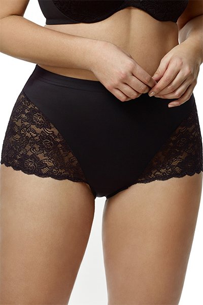 Elila Stretch Lace & Microfiber Cheeky Panty - Black - source image 16548