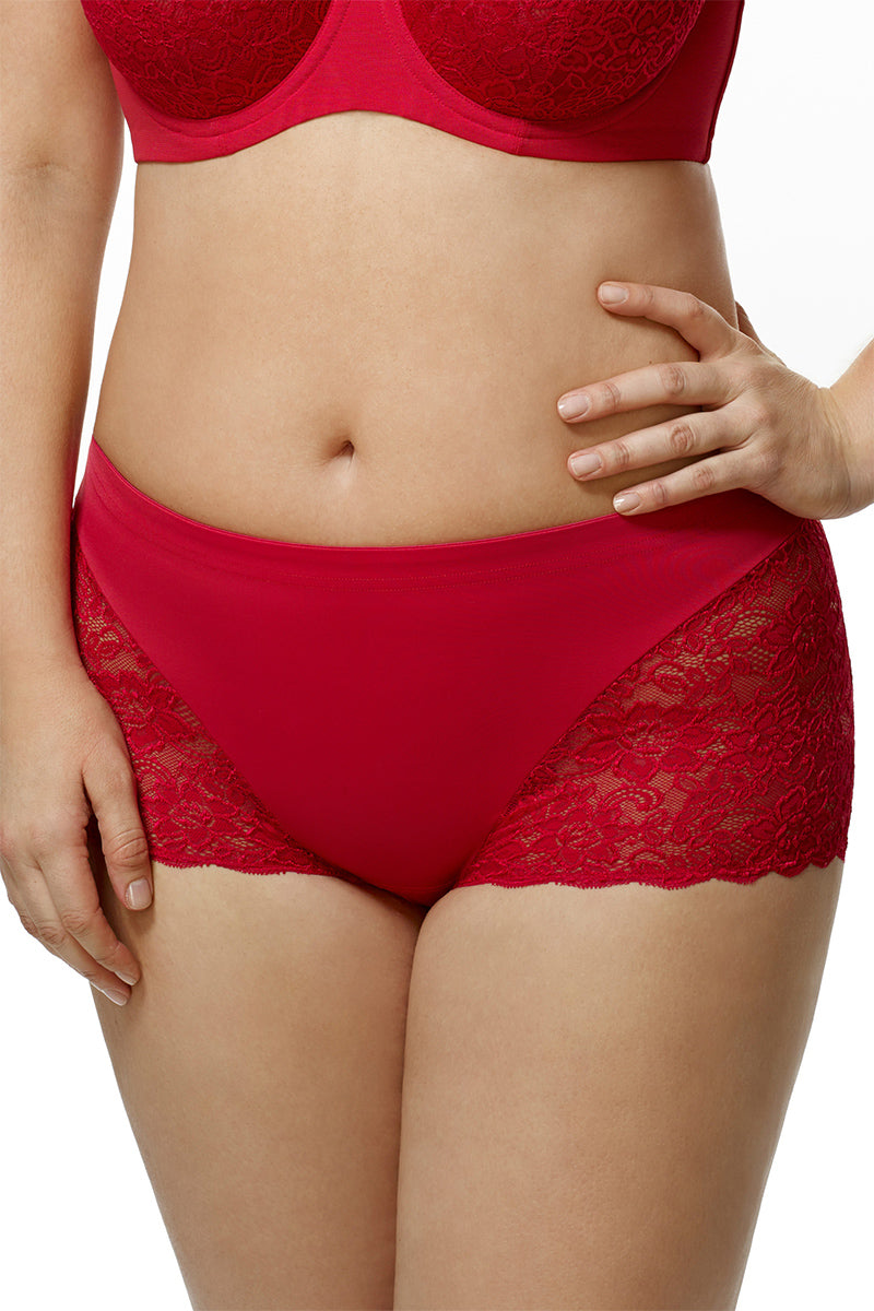 Elila Stretch Lace & Microfiber Cheeky Panty - Red - source image 16549
