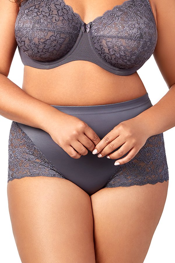 Elila Stretch Lace & Microfiber Cheeky Panty - Steel Grey - source image 40671