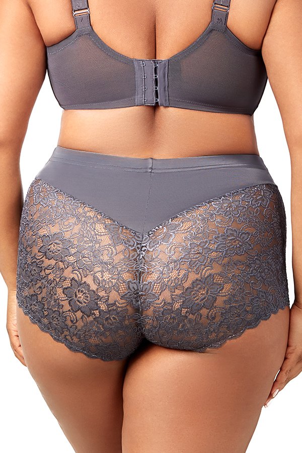 Elila Stretch Lace & Microfiber Cheeky Panty - Steel Grey - source image 40672