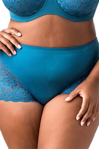 Elila Stretch Lace & Microfiber Cheeky Panty - Teal - source image 40673