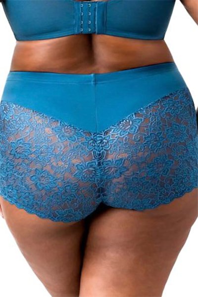 Elila Stretch Lace & Microfiber Cheeky Panty - Teal - source image 40674