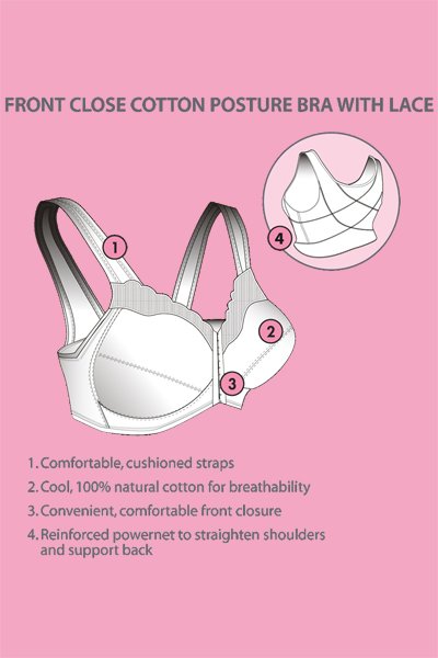 Exquisite Form Fully Front Close Cotton Posture Bra With Lace - Black - source image 29741