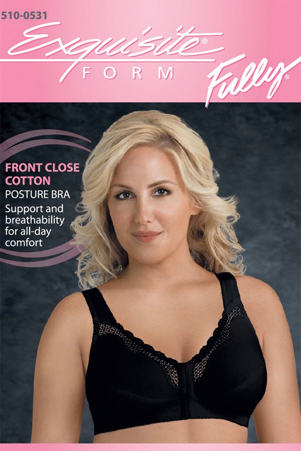 Exquisite Form Fully Front Close Cotton Posture Bra With Lace - Black - source image 42727