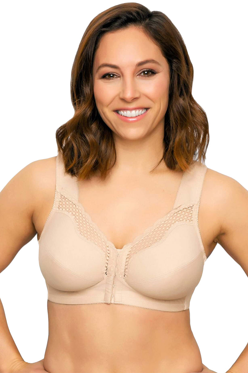 Exquisite Form Fully Front Close Cotton Posture Bra With Lace - Damask - source image 29528