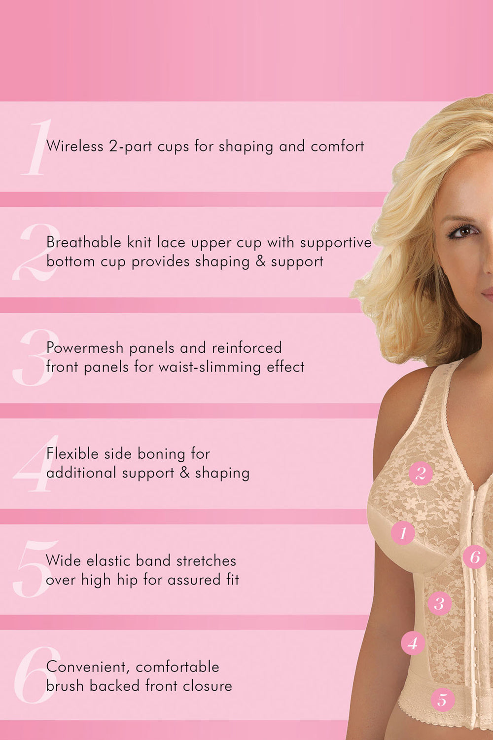 Exquisite Form Fully Front Closure Posture Bra with Lace - Rose Beige - source image 42763