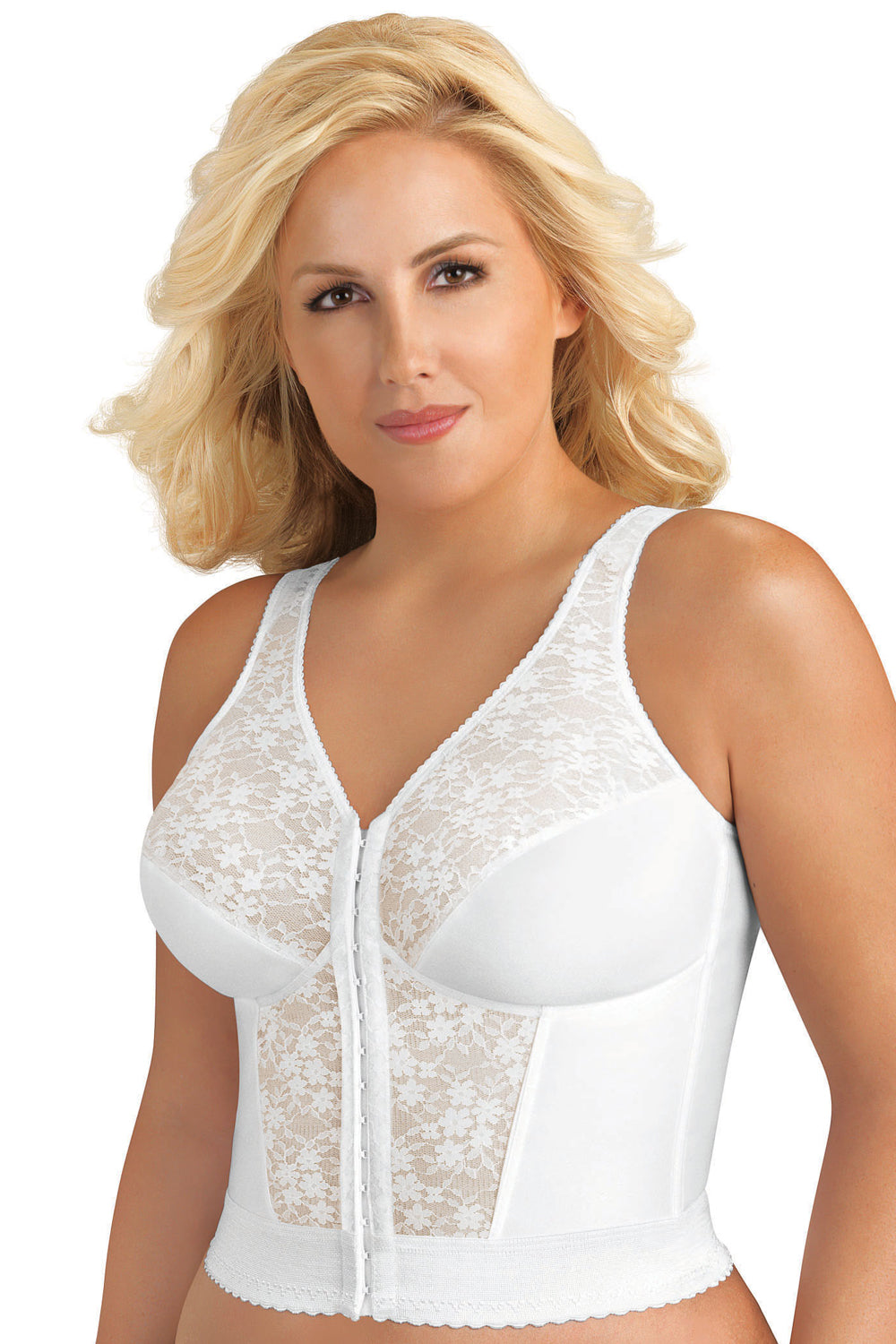 Exquisite Form Fully Front Closure Posture Bra with Lace - White - source image 29545