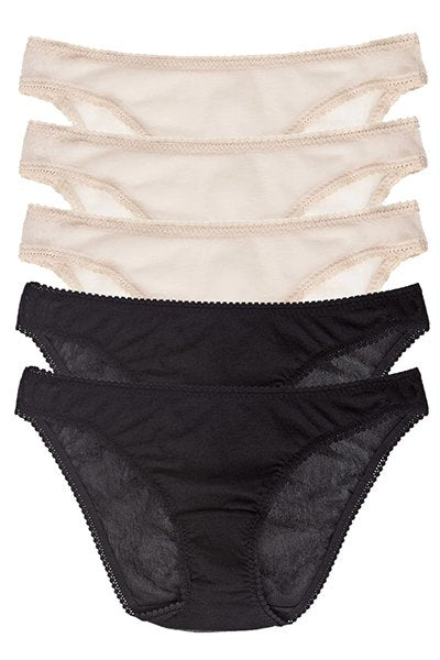 On Gossamer Mesh Hip Bikini Underwear 5 Pack - Black/Champagne - source image 66309