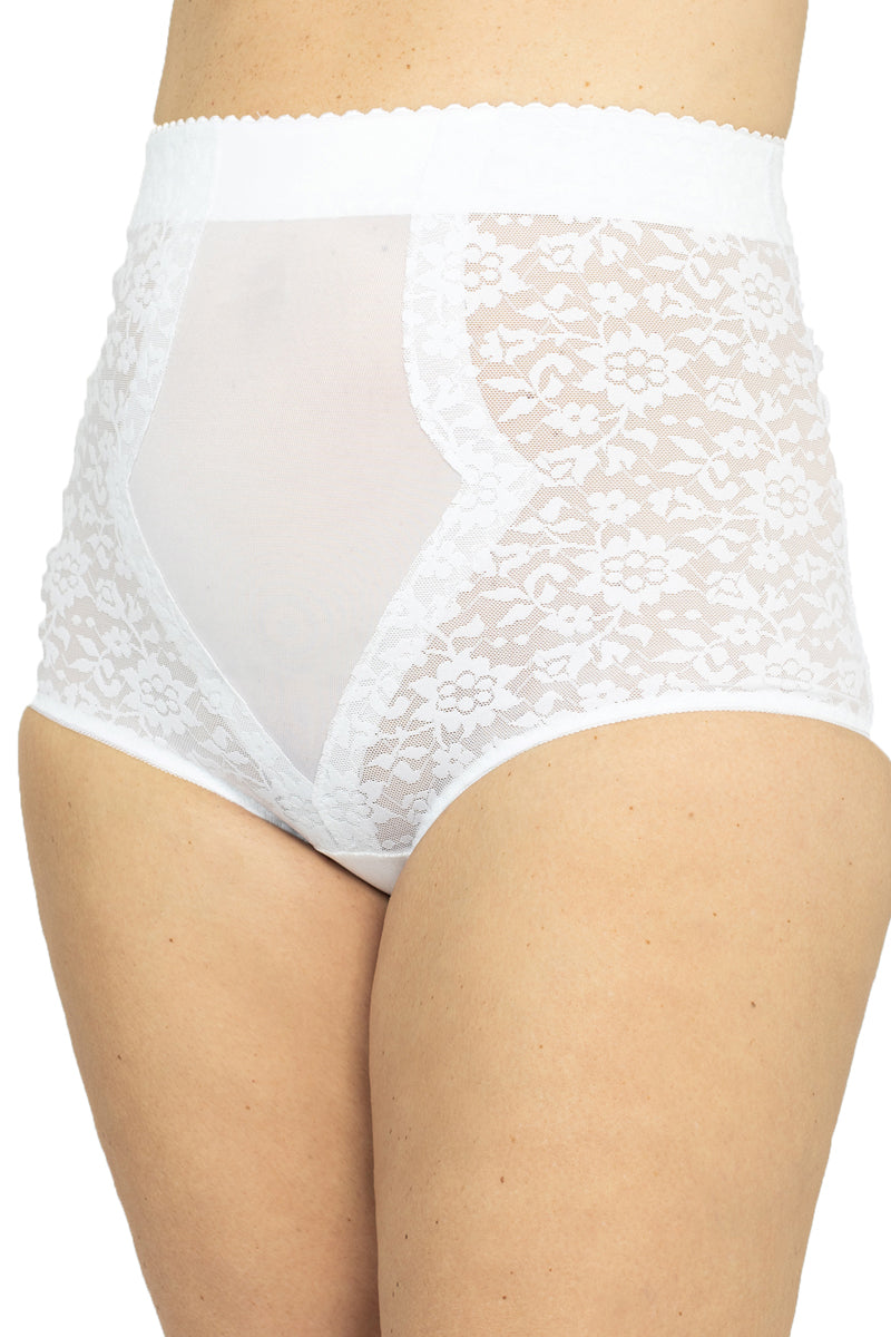 Plusform Instant Shaping Allover Lace Firm Control Two Way Shaping Brief - White - source image 54592