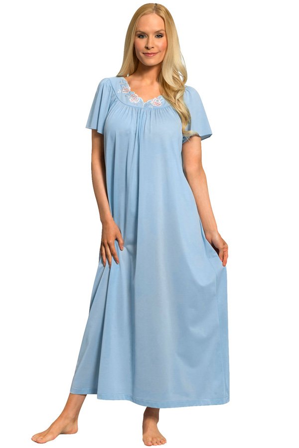 Shadowline Lingerie by Velrose Long Flutter Sleeve Nightgown - Blue - source image 46329