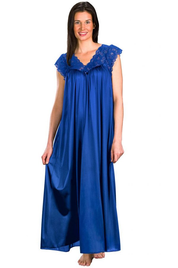Shadowline Lingerie by Velrose Long Lace Cap Sleeve Nightgown - Navy - source image 46332