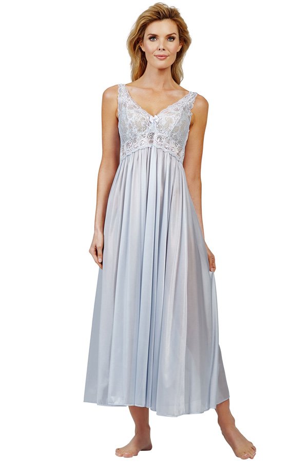 Shadowline Lingerie by Velrose Long Stretch Lace Bodice Nightgown - Silver - source image 46277