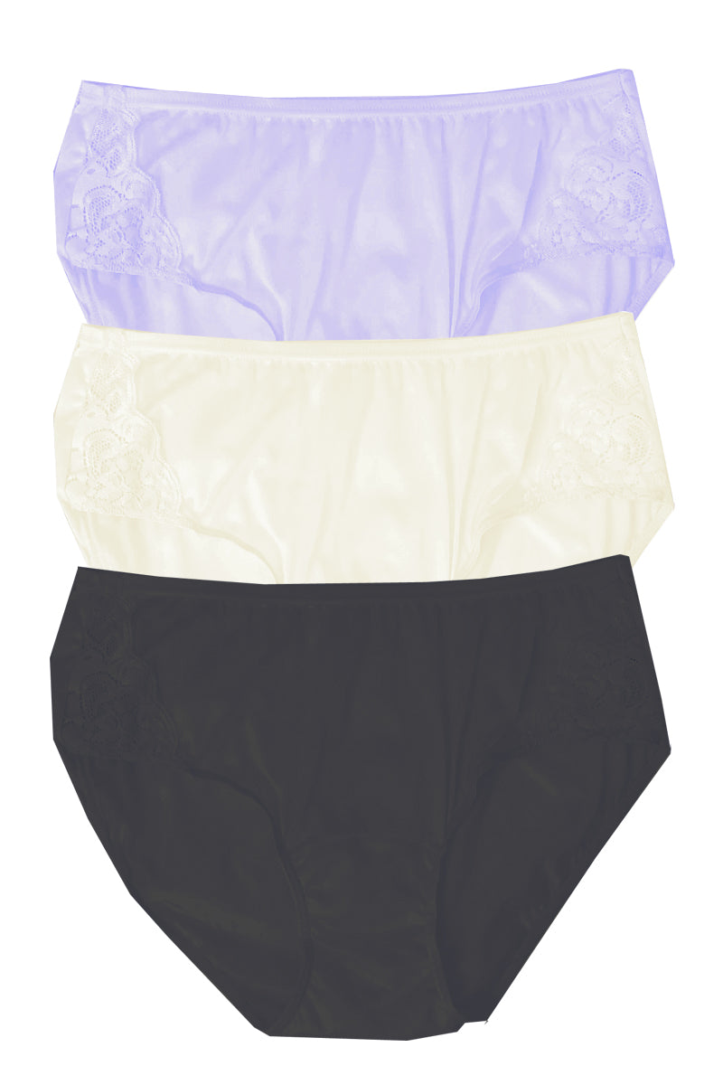 Shadowline Lingerie by Velrose Nylon Hipster Panty with Lace, 3-Pack - Black/Ivory/Peri Frost - source image 61727